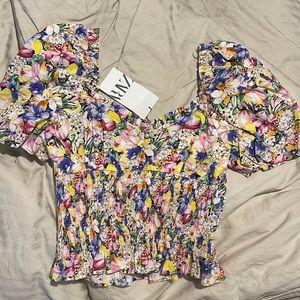 Zara Flower Puff Sleeve Top